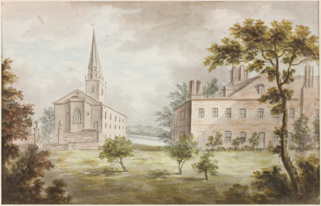 Kościół i dom w pejzażu (ołówek i akwarela na papierze) autorstwa William Beilby
