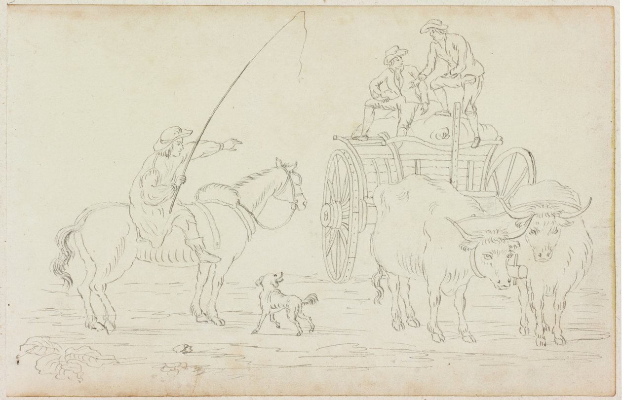 Oxcart Blocking the Way (ołówek na papierze (na papierze z M754)) autorstwa William Beilby