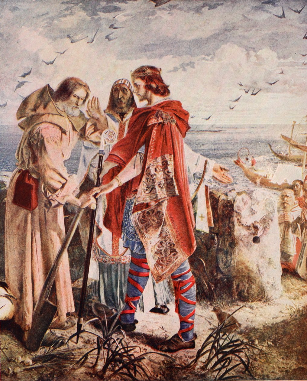 Egfrith ofiarowuje Cuthbertowi biskupstwo Hexham, 678, ilustracja z „Hutchinson