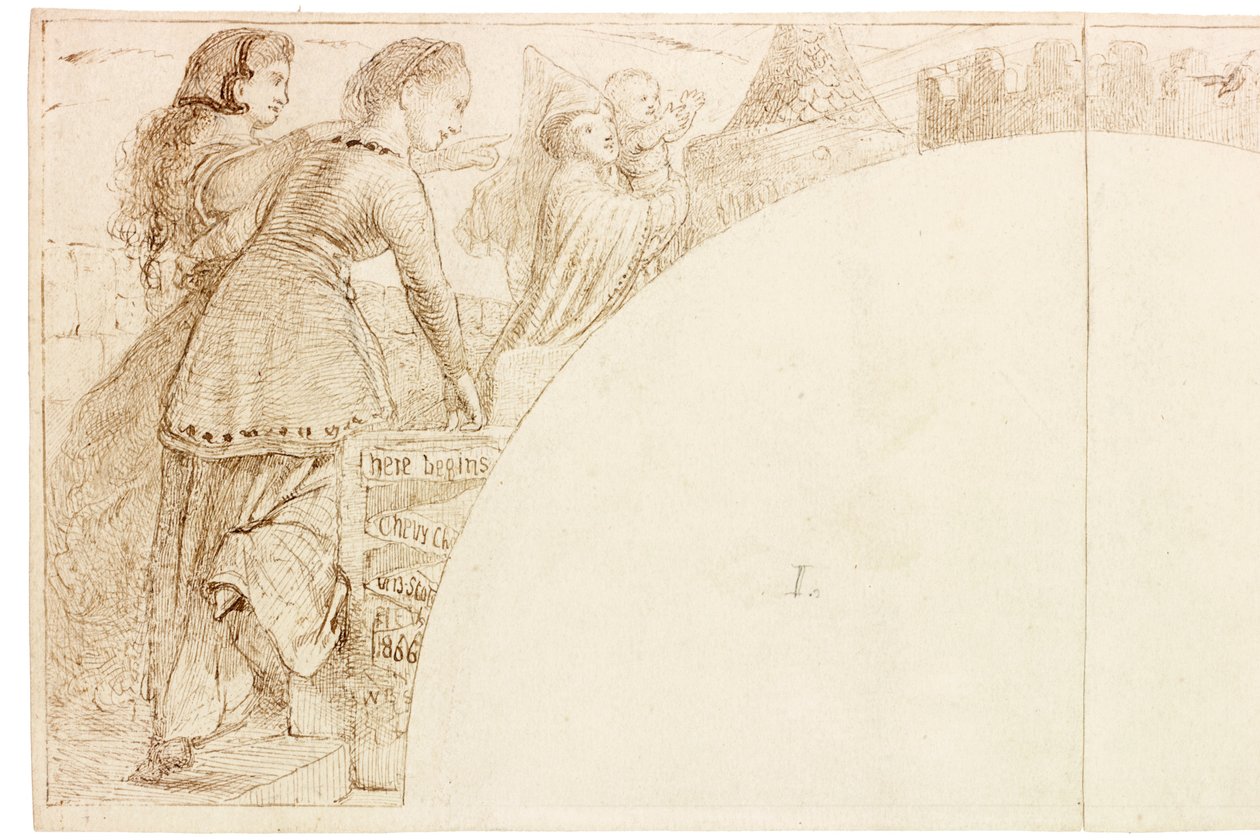 Szkic do muralu w Wallington Hall (tusz i ołówek na papierze (naklejony na kartkę)) autorstwa William Bell Scott
