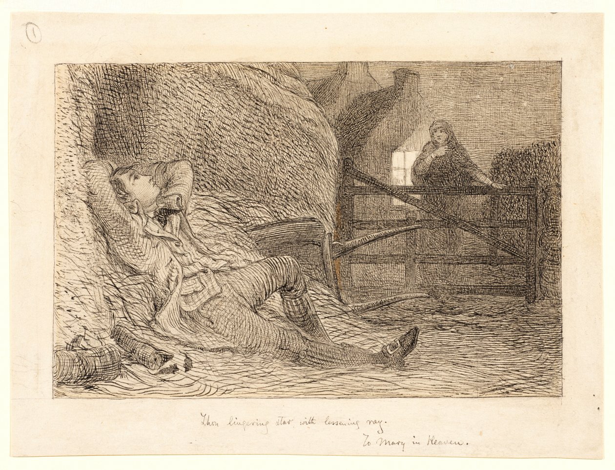 Studium do „Do Maryi w niebie”, ok. 1871 r. (grafit, długopis i czarny tusz, grafit) autorstwa William Bell Scott