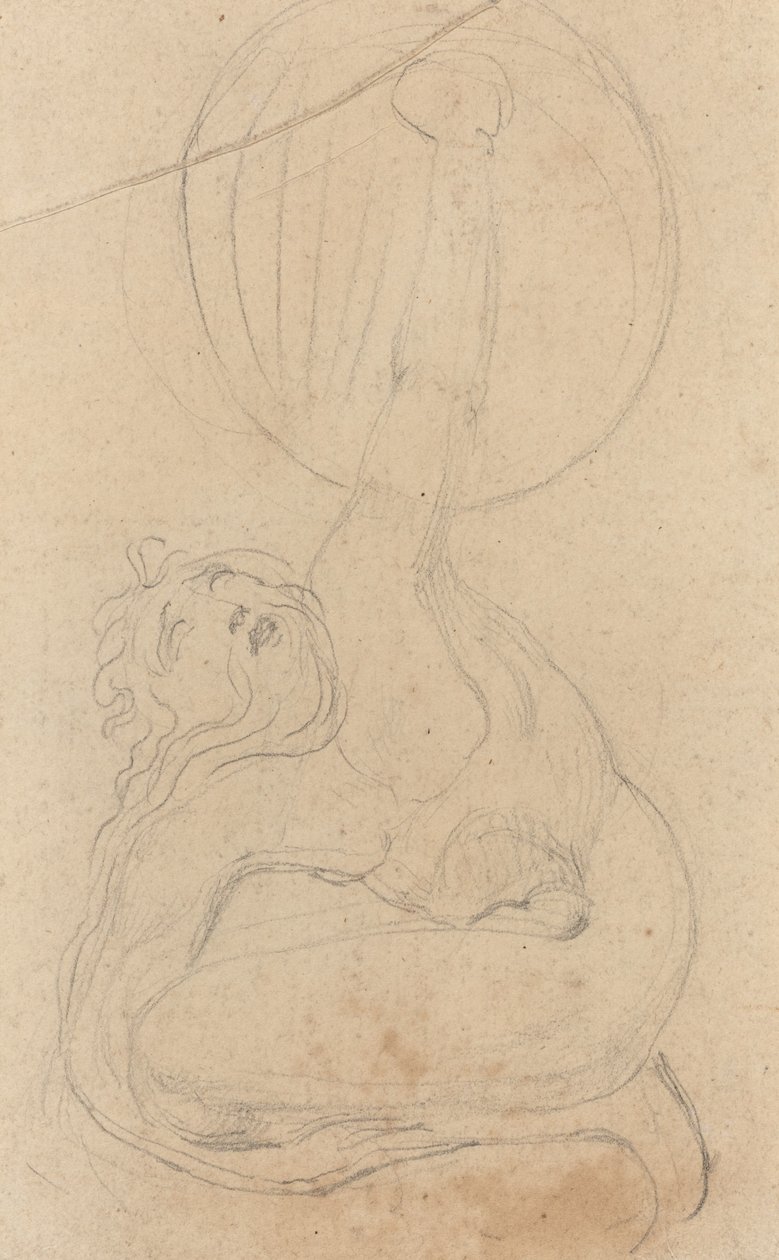 Kucająca postać trzymająca tarczę [verso] autorstwa William Blake