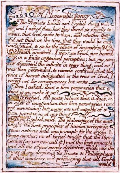Pamiętna fantazja, tekst z „Wesela niebios i piekła”, ok. 1790-3 (akwaforta wypukła wykończona piórem i akwarelą) autorstwa William Blake