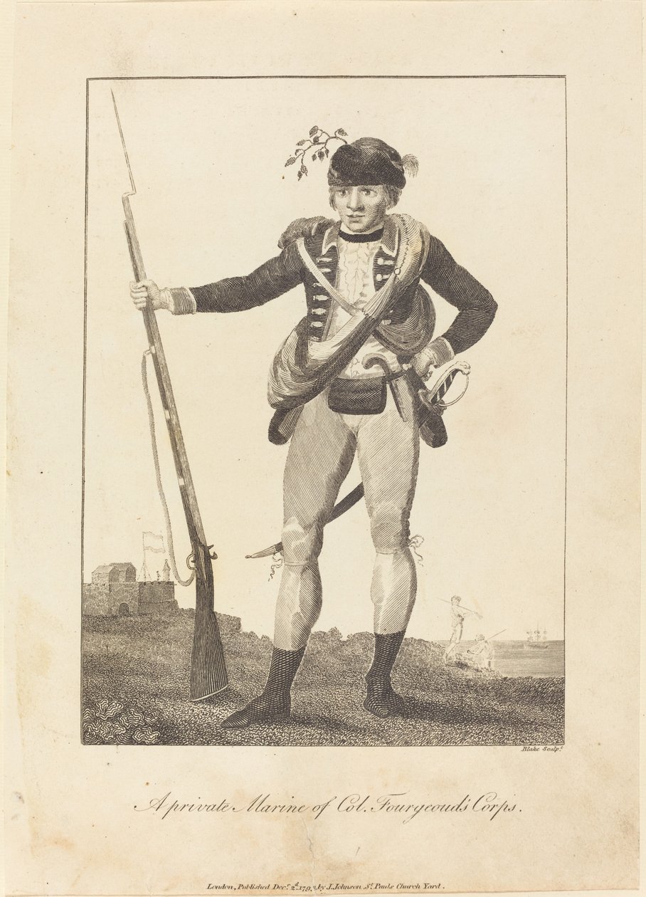 Prywatny żołnierz piechoty morskiej pułkownika Fourgeouda, 1793 r. autorstwa William Blake
