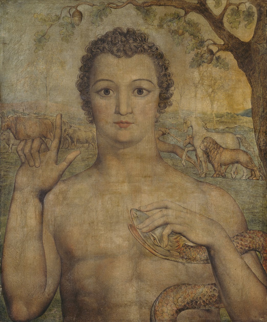 Adam nadający imiona zwierzętom autorstwa William Blake
