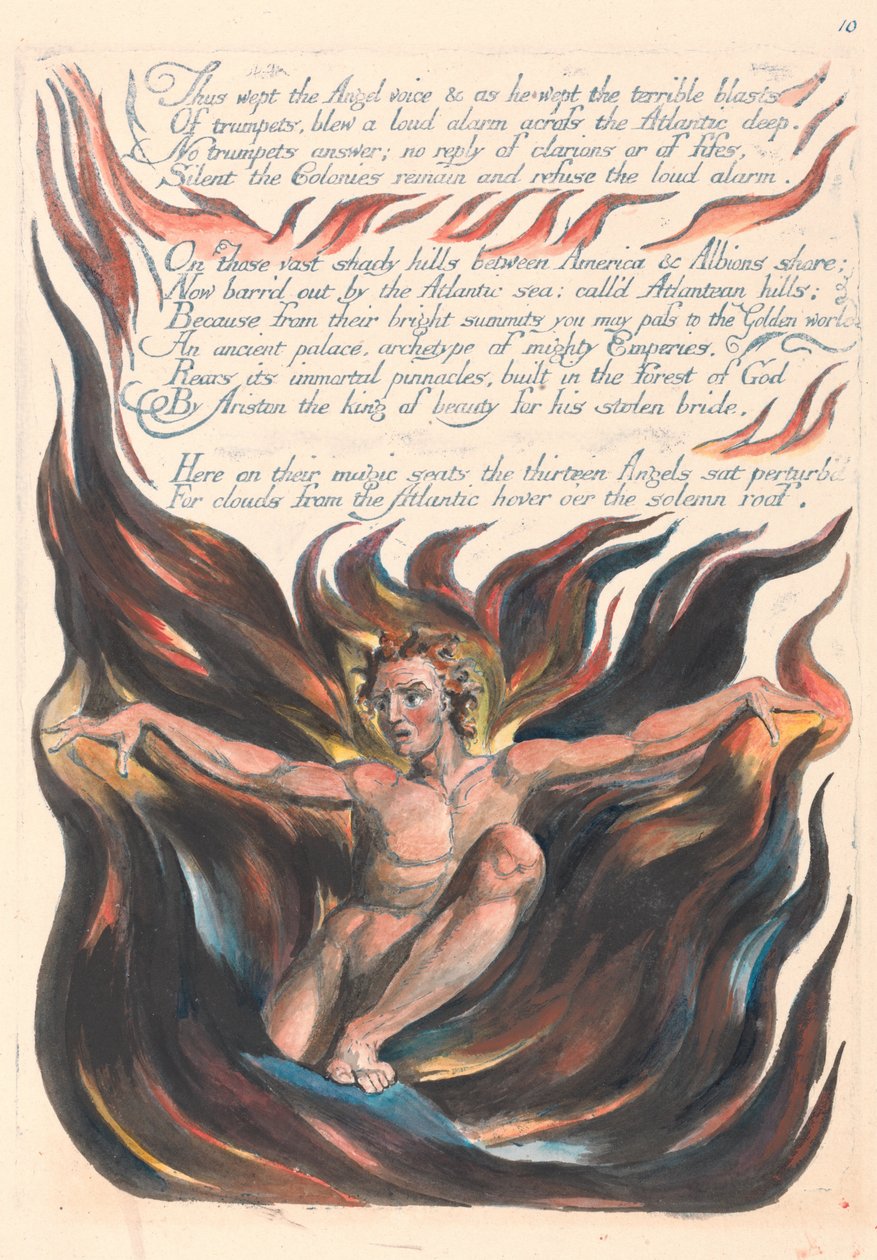 Ameryka. Proroctwo, ilustracja 12, Tak płakał głos anioła.... autorstwa William Blake