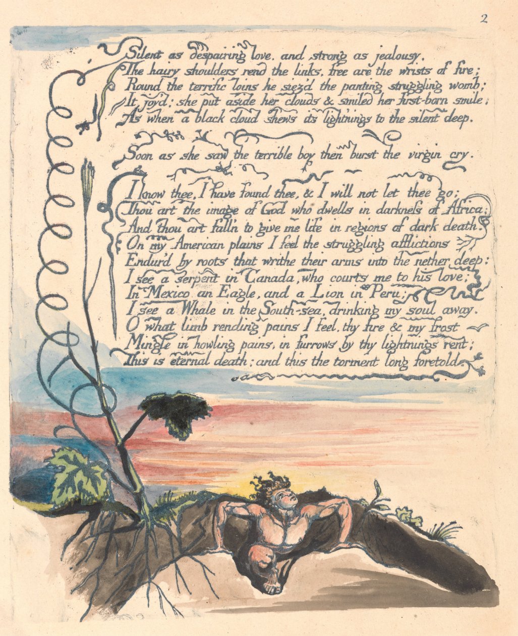 Ameryka. Proroctwo, tablica 4, Milcząca jak rozpaczliwa miłość.... autorstwa William Blake