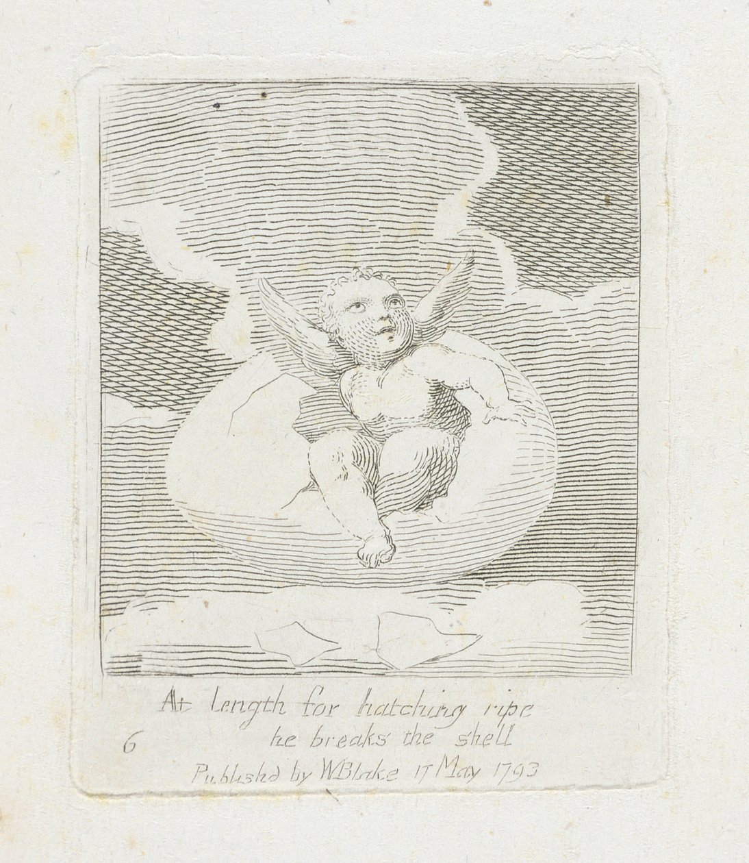 W końcu do wylęgu dojrzałego rozbija skorupę, płyta 8 z „Dla dzieci. Bramy raju”, 1793 autorstwa William Blake