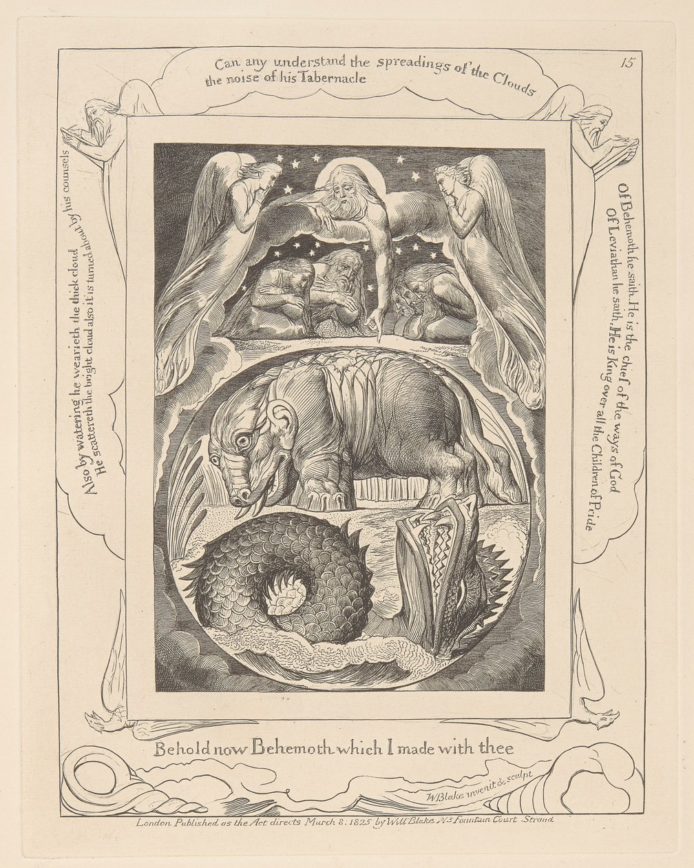 Księga Hioba, płyta 15, Behemot i Lewiatan autorstwa William Blake