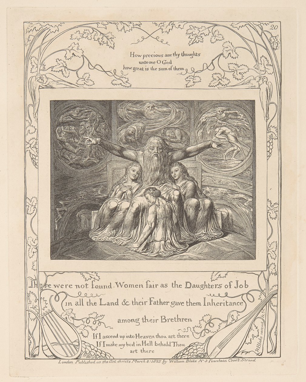 Księga Hioba, płyta 20, Hiob i jego córki autorstwa William Blake
