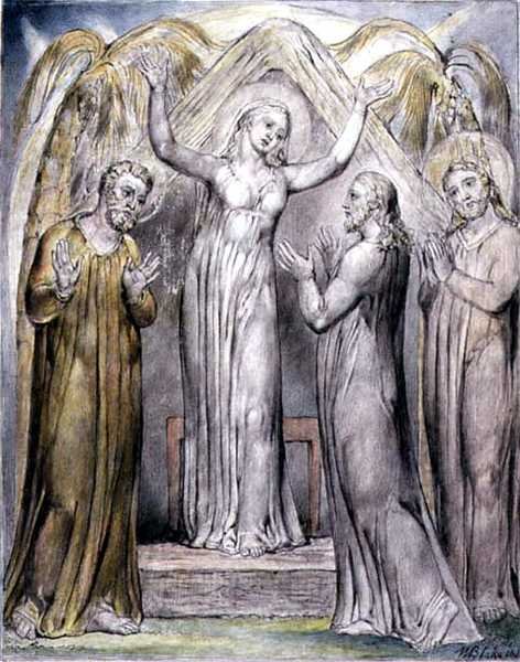 Chrystus powraca do matki, ilustracja z „Paradise Regained” Johna Miltona, ok. 1816-18 (pióro i tusz, szare rozmycie i akwarela na papierze) autorstwa William Blake