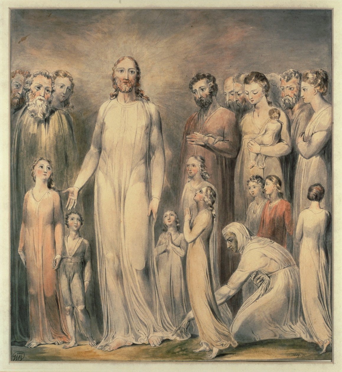 Chrystus uzdrawiający kobietę cierpiącą na upływ krwi... (akwarela) autorstwa William Blake
