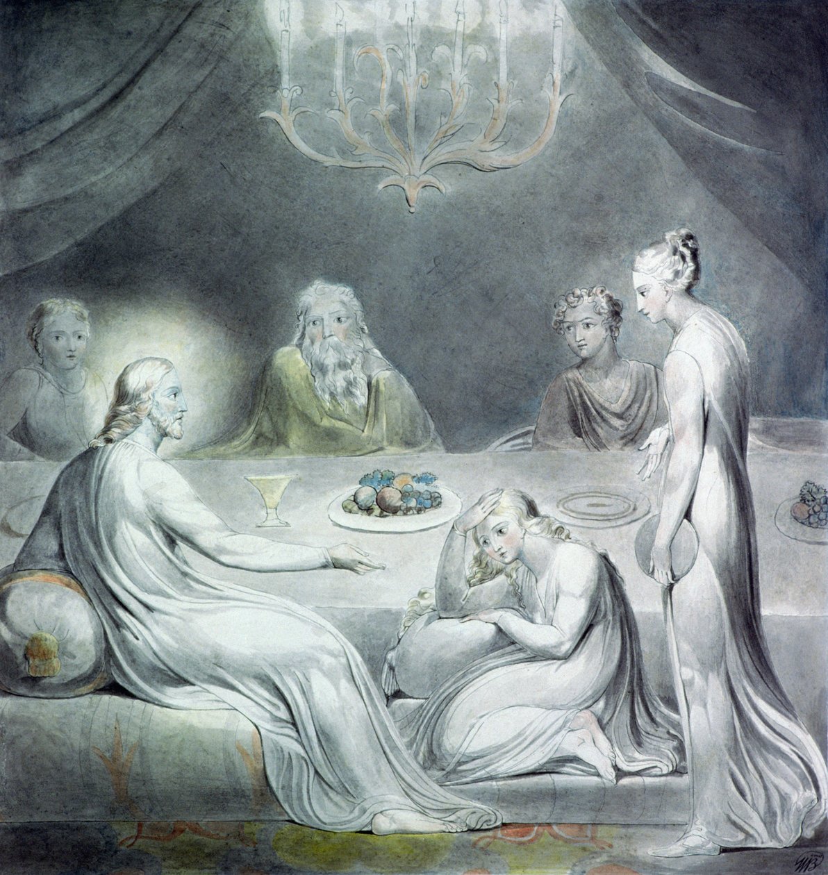 Chrystus w domu Marty i Marii lub Magdaleny pokutującej autorstwa William Blake