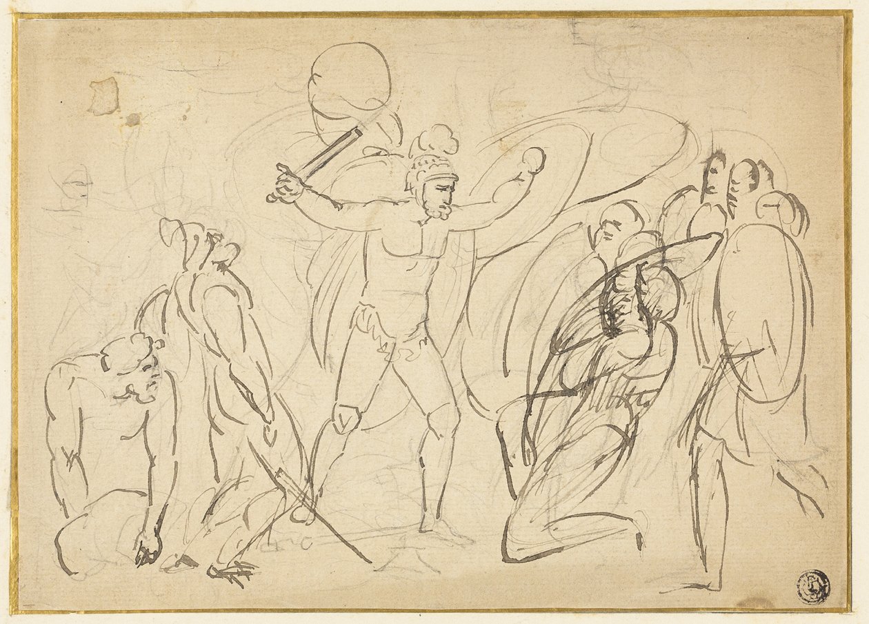 Walka klasyczna (rekto); Szkic aktu męskiego (verso) autorstwa William Blake