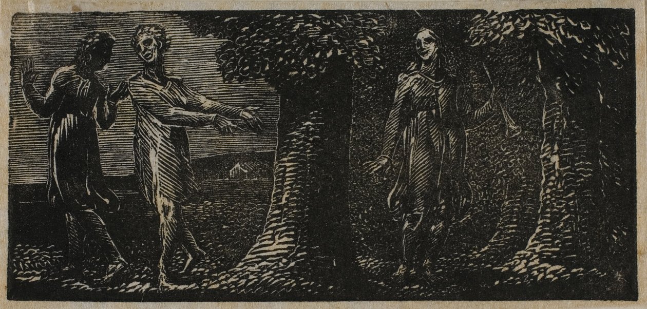 Colinet wyśmiewany przez dwóch chłopców, z Pastorals of Virgil autorstwa William Blake