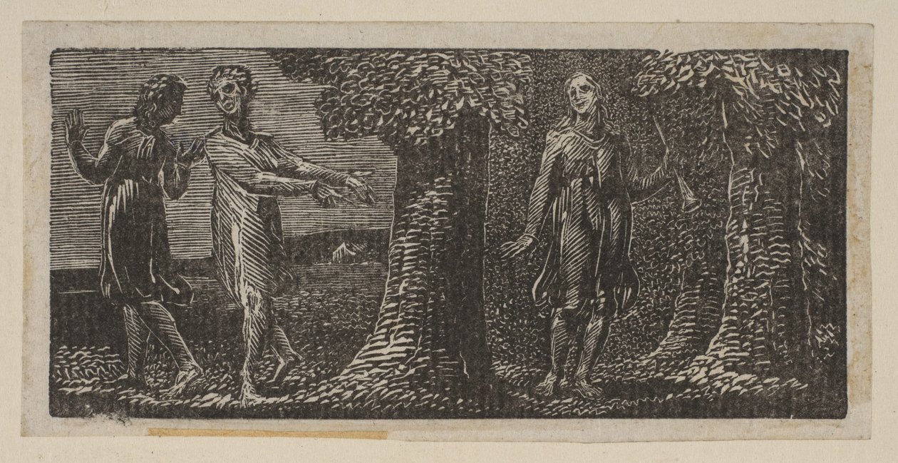Colinet wyśmiewany przez dwóch chłopców, z Thorntons Pastorals of Virgil, 1821. autorstwa William Blake