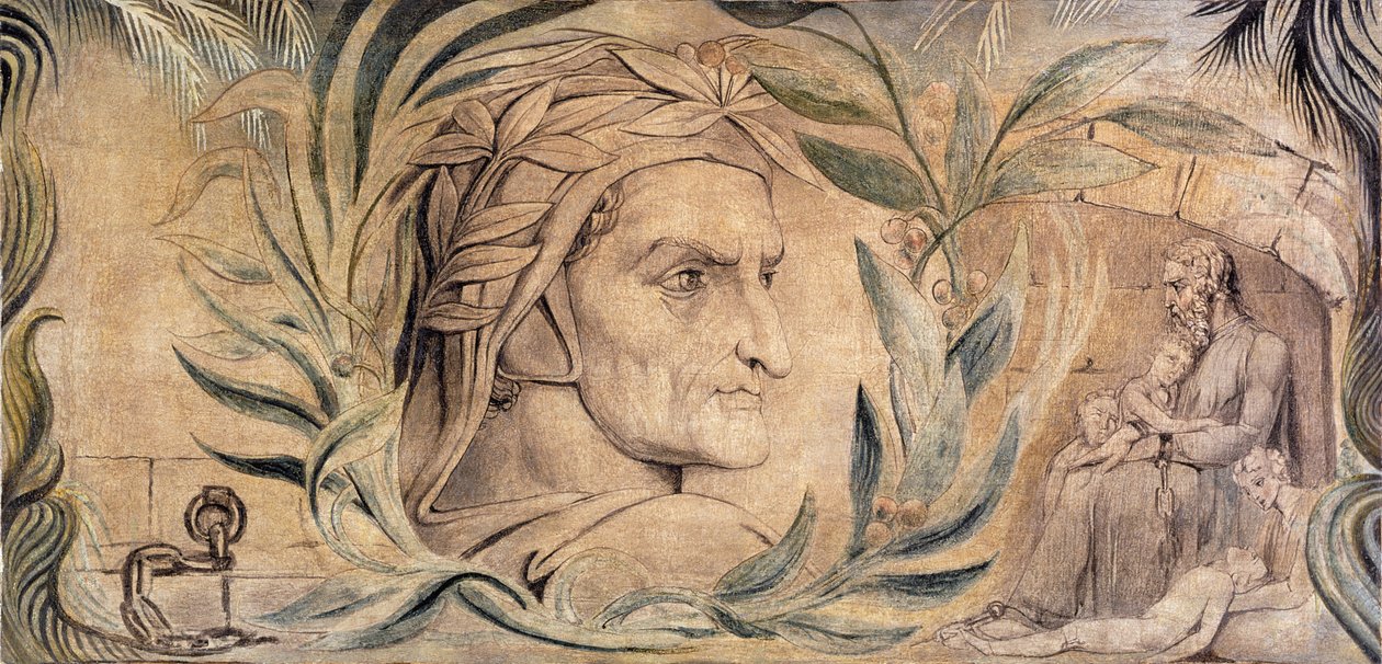 Dante Alighieri, ok. 1800-03 (pióro i tusz z temperą na płótnie) autorstwa William Blake