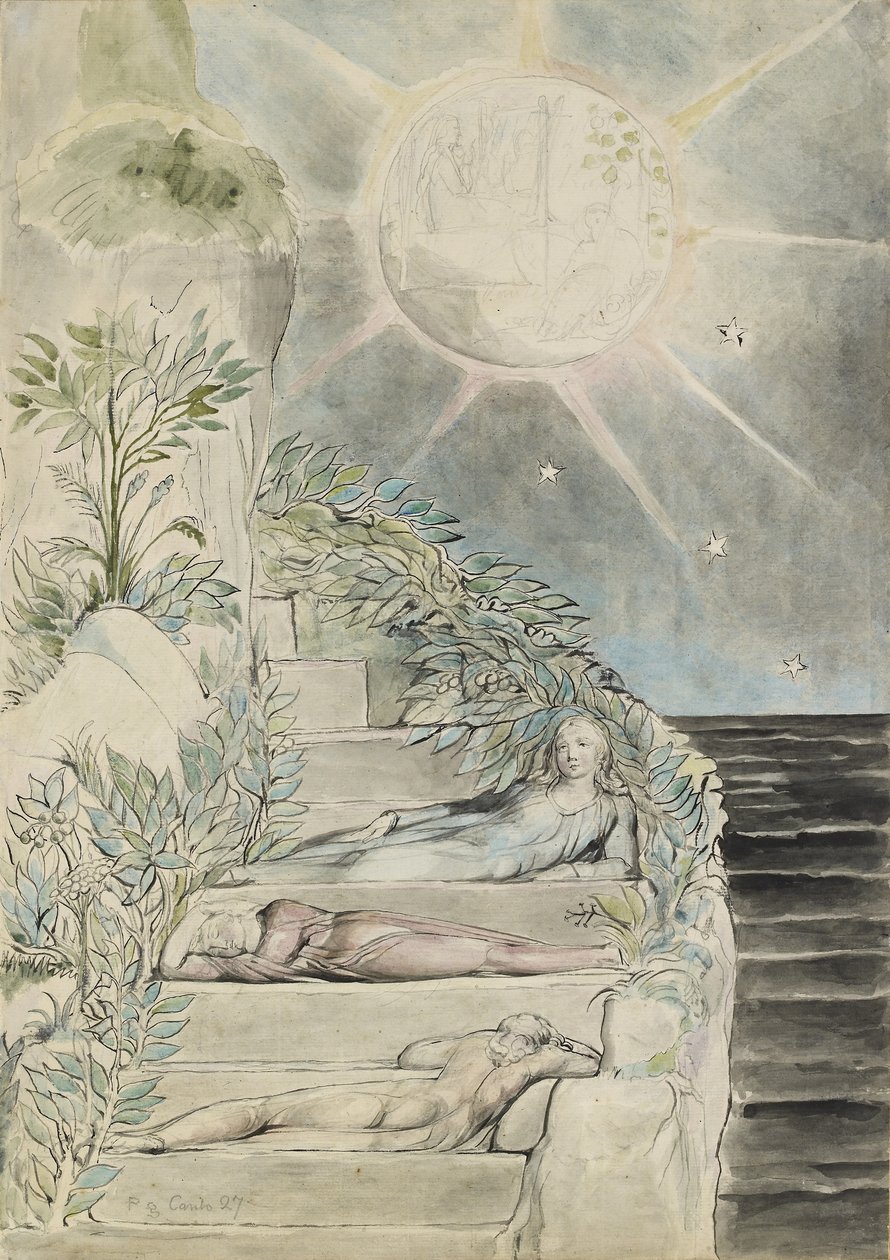 Dante i Statius śpią, Wergiliusz obserwuje autorstwa William Blake