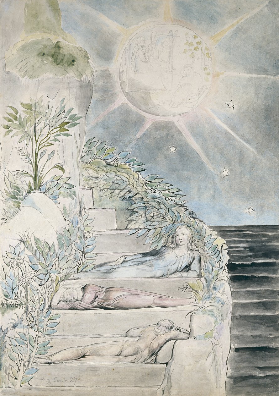 Dante i Statius śpiący, Wergiliusz czuwający, ilustracja do „Boskiej Komedii”, Purgatorio autorstwa William Blake