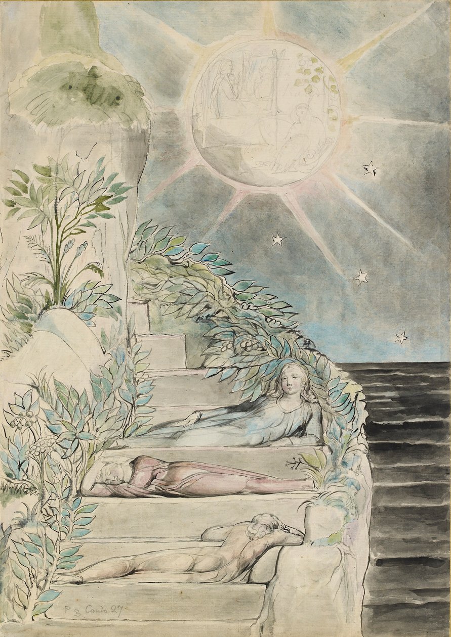 Dante i Statius śpiący, Wergiliusz oglądający ilustrację do „Boskiej Komedii”, Purgatorio XXVII, autorstwa William Blake