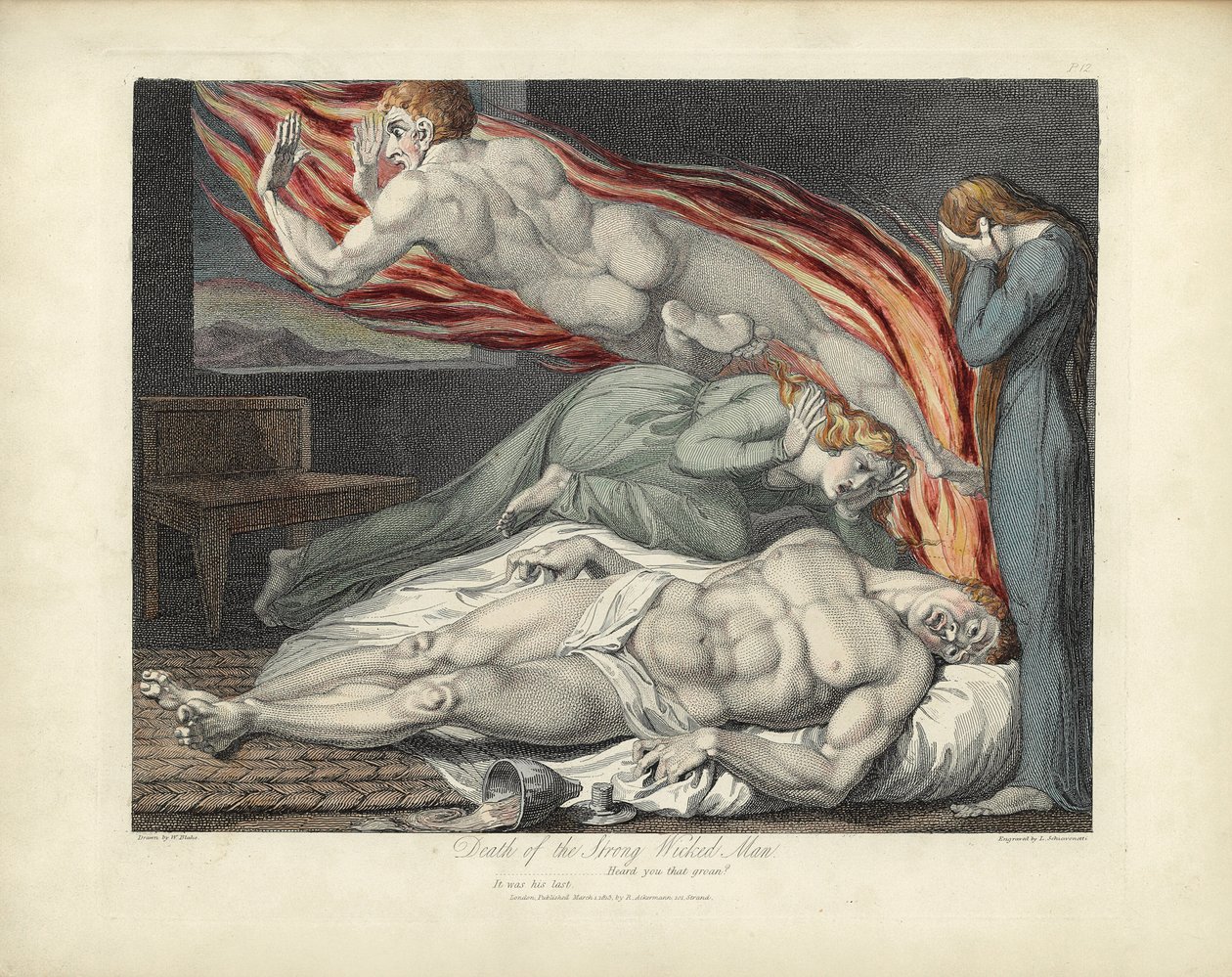 Śmierć silnego niegodziwego człowieka, ilustracja z „Grób” Roberta Blaira, sztychowana przez Louisa Schiavonettiego autorstwa William Blake