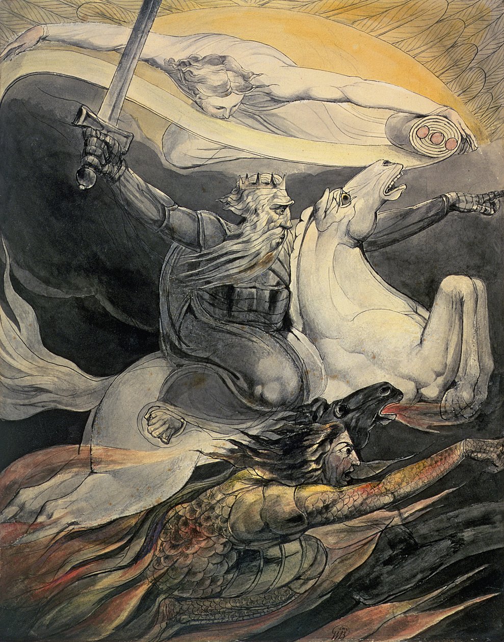 Śmierć na bladym koniu, ok. 1800 (tusz i akwarela) autorstwa William Blake