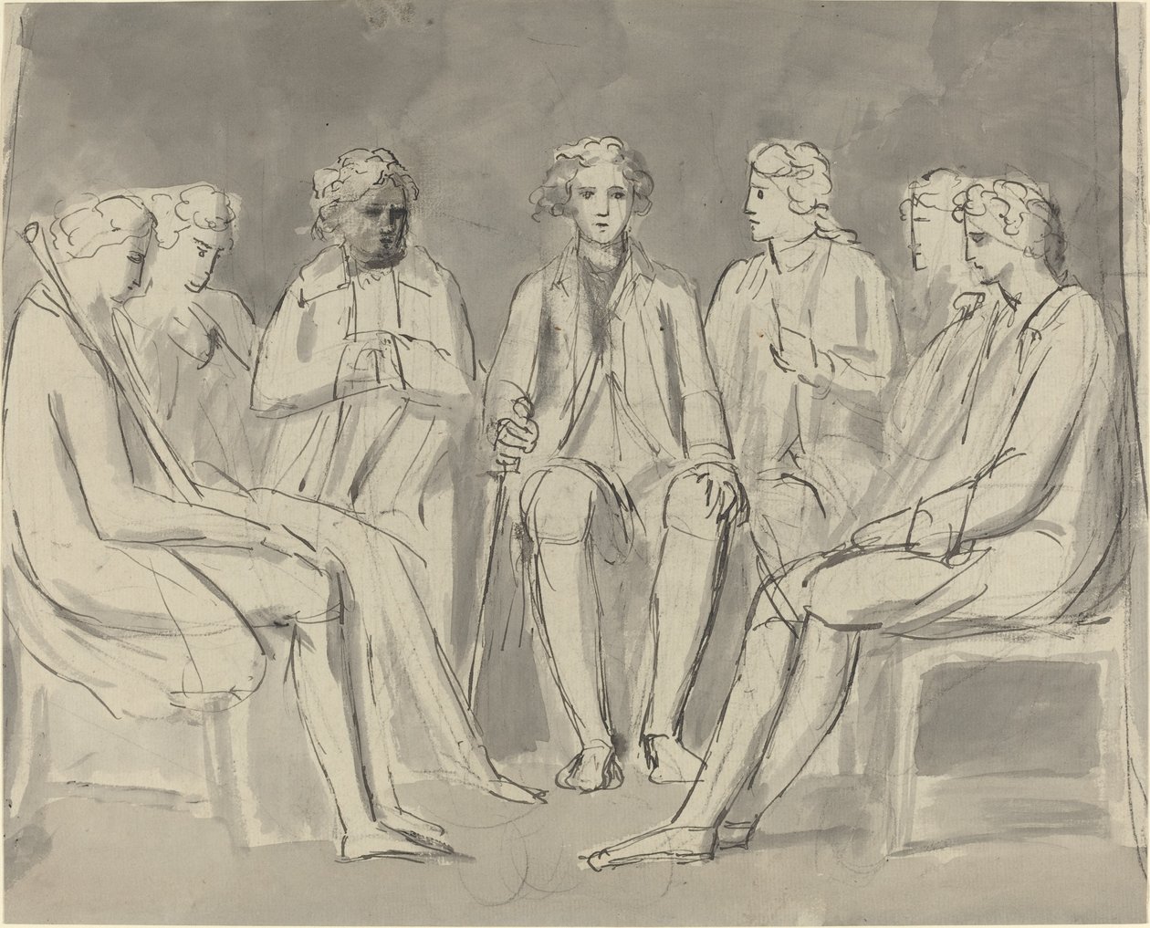 Grupa mężczyzn siedzących w kręgu [recto] autorstwa William Blake