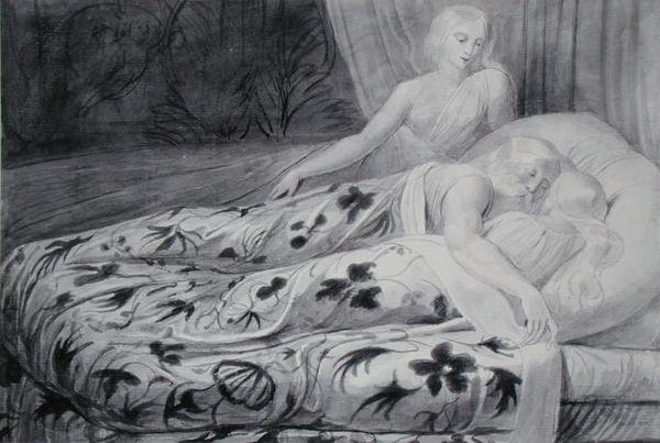 Har i Heva śpiący z pilnującą ich Mnethą, ilustracja z 