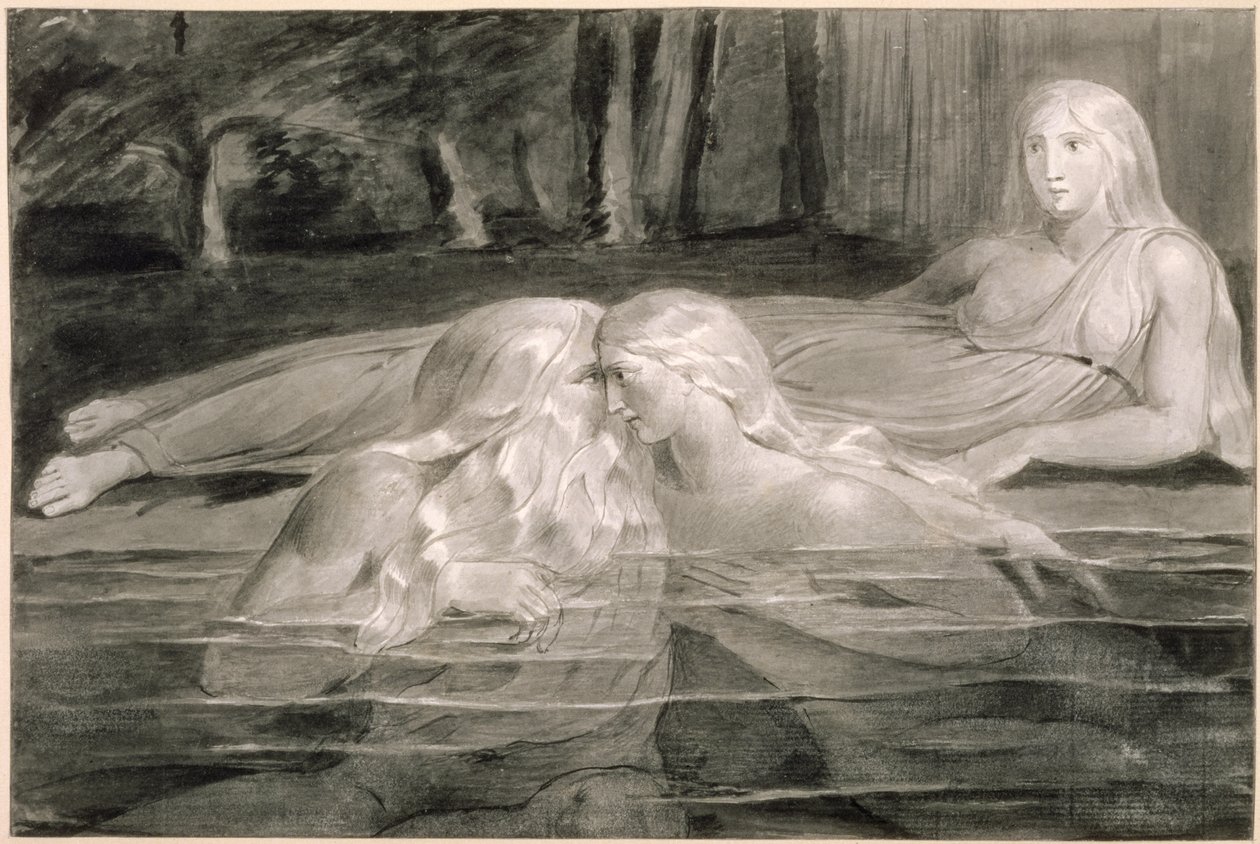 Kąpiel Har i Heva, Mnetha Patrząc, c.1785-89 (pędzel, tusz i pranie na papierze) autorstwa William Blake