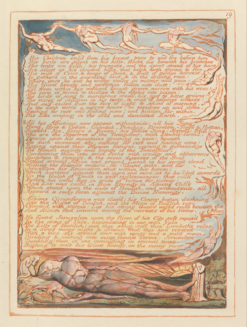 Jerozolima, ilustracja 19, Jego dzieci wygnane z piersi.... autorstwa William Blake