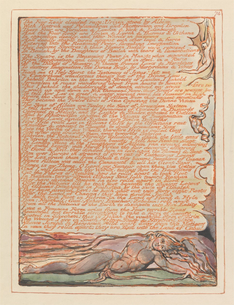 Jerozolima, Tablica 74, Mętna wściekłość Czterech Zoa.... autorstwa William Blake