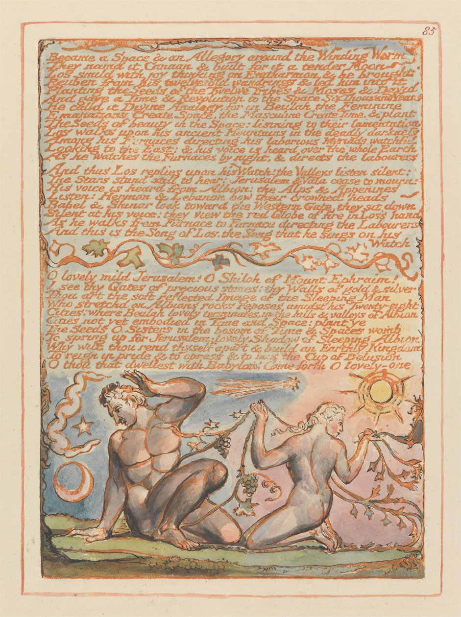 Jerozolima, tablica 85, stała się przestrzenią i alegorią.... autorstwa William Blake