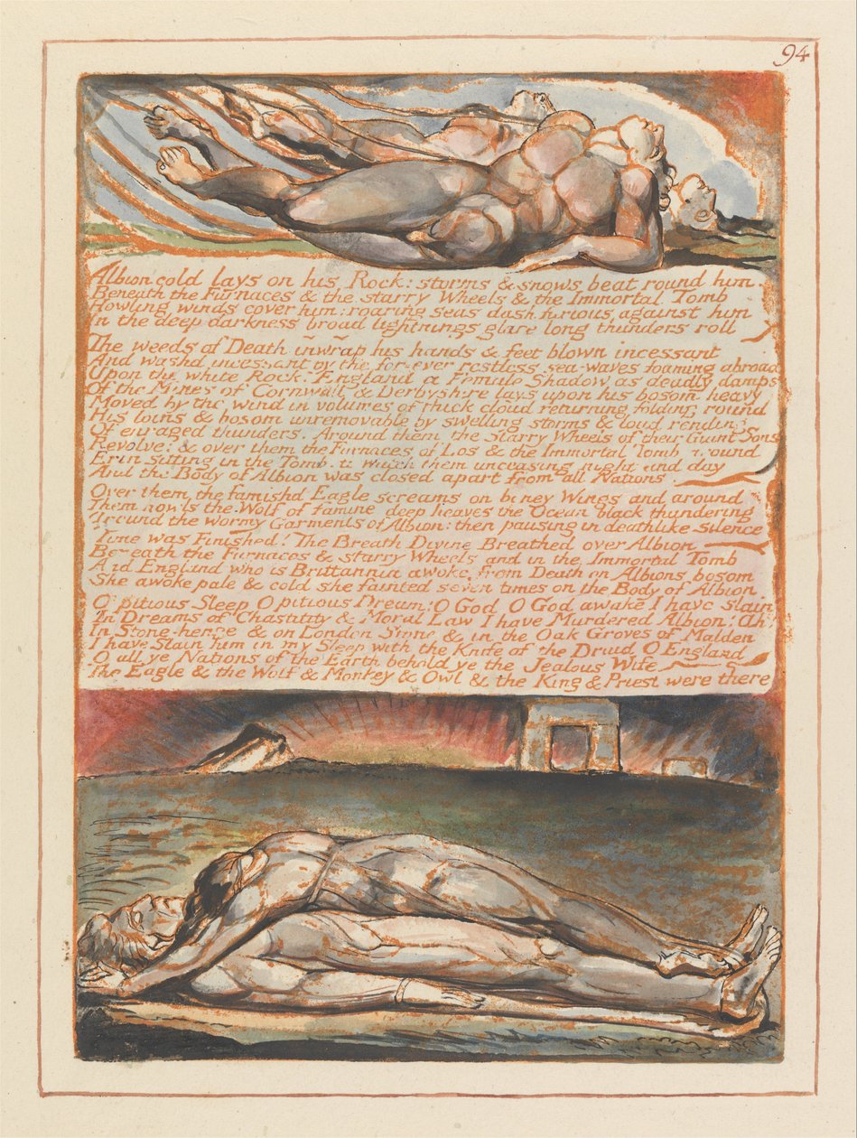 Jeruzalem, Tablica 94, Albion zimno kładzie się na swojej Skale.... autorstwa William Blake