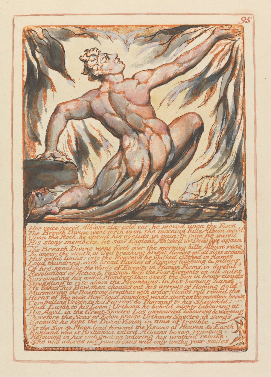 Jerozolima, Tablica 95, Jej głos przebił glinę Albions zimne ucho.... autorstwa William Blake