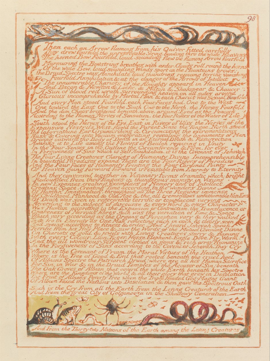 Jerozolima, tablica 98, potem każda płonąca strzała.... autorstwa William Blake