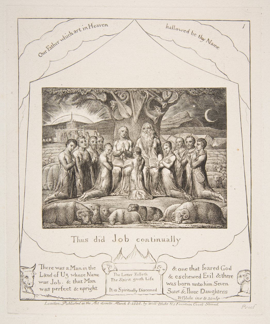 Hiob i jego rodzina, z ilustracji Księgi Hioba, 1825-26. autorstwa William Blake
