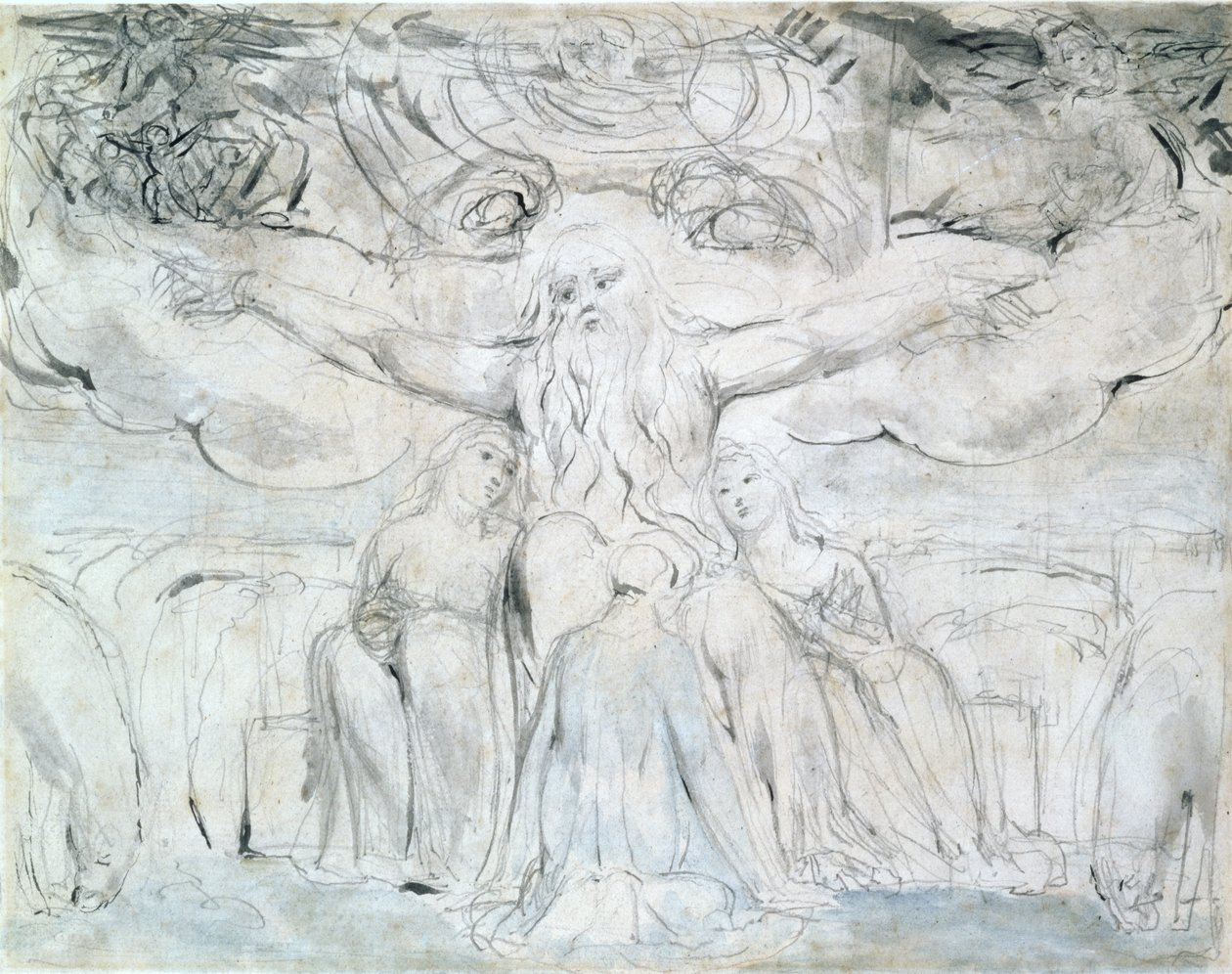 Hiob i jego córki (ołówek, długopis i szary atrament) autorstwa William Blake