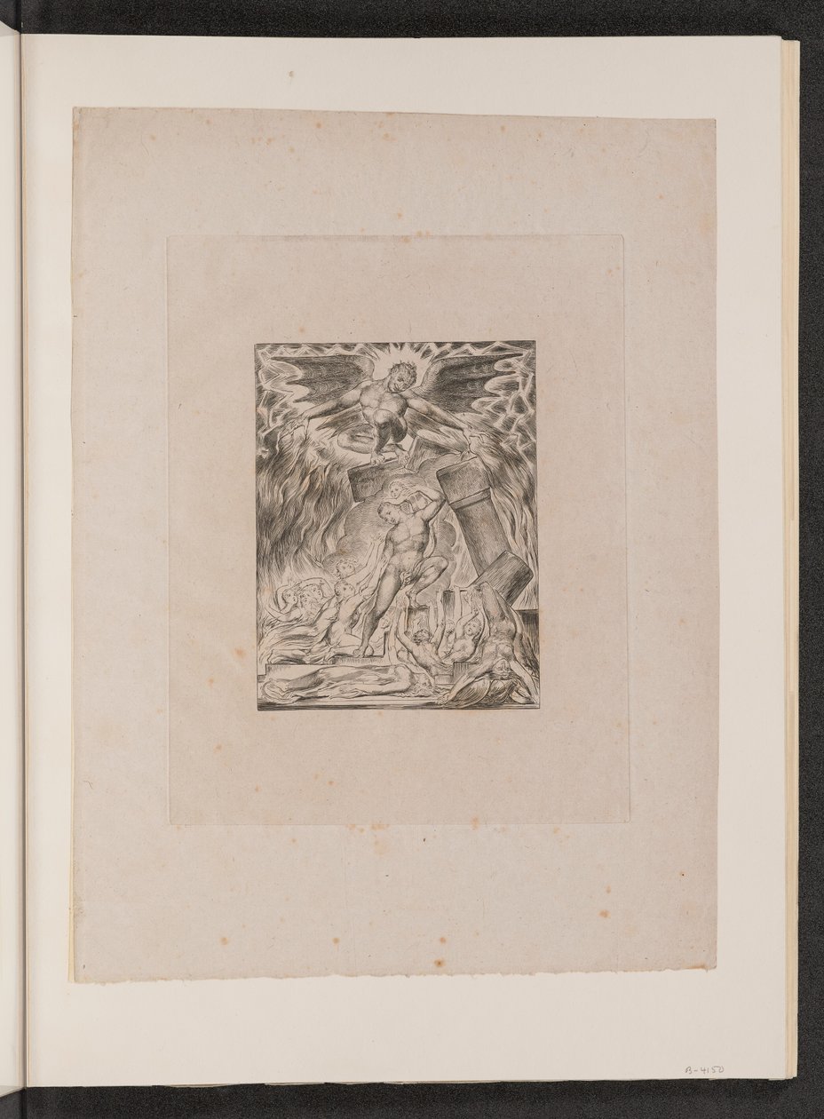 Synowie i córki Hioba przytłoczeni przez Szatana autorstwa William Blake