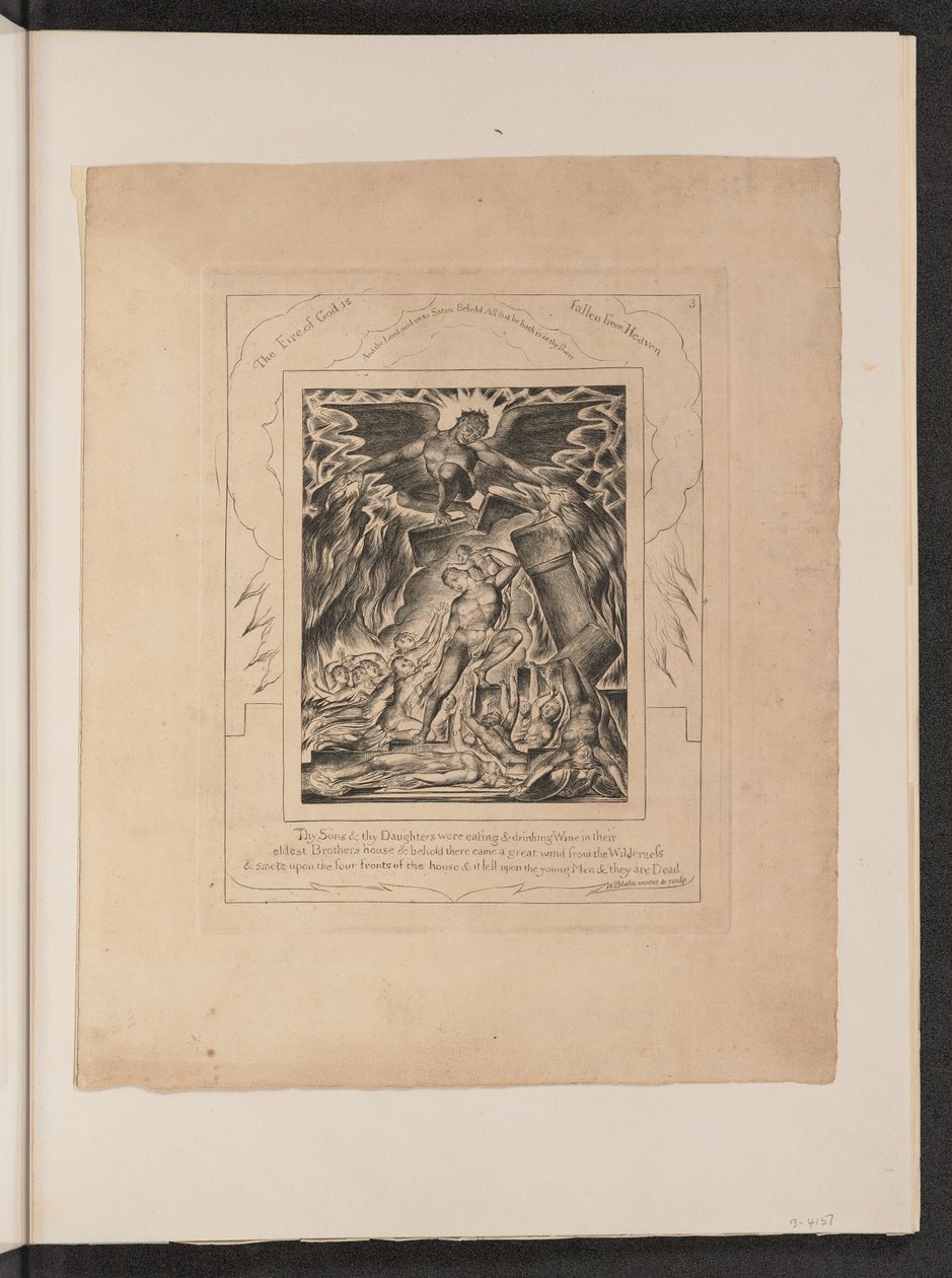 Synowie i córki Hioba przytłoczeni przez Szatana autorstwa William Blake