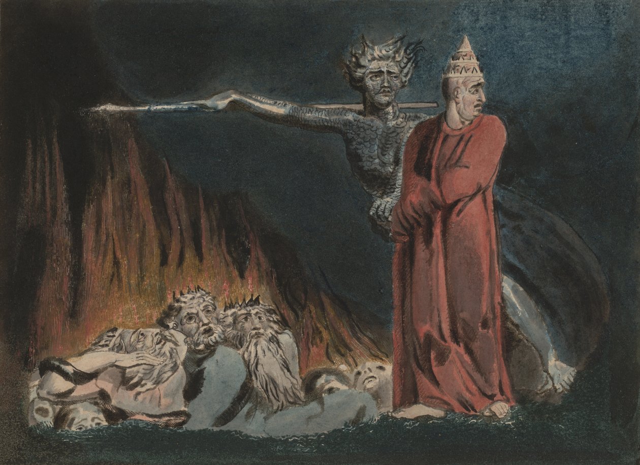Lucyfer i papież w piekle, ok. 1794-96 autorstwa William Blake