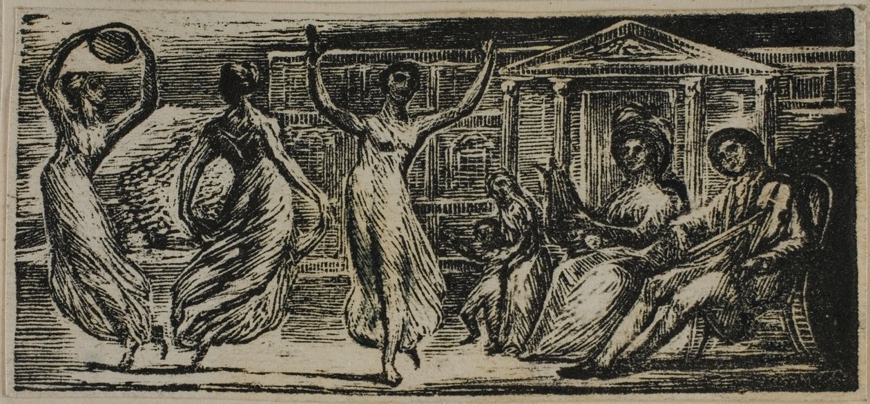 Menalca ogląda taniec kobiet, z Pastorals of Virgil autorstwa William Blake