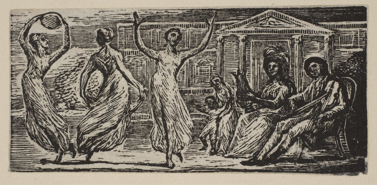 Menalcus ogląda taniec kobiet, z Thorntons Pastorals of Virgil, 1821. autorstwa William Blake