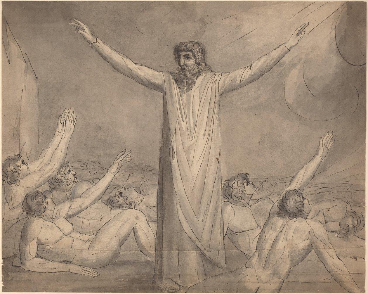 Mojżesz powstrzymujący plagę () [recto] autorstwa William Blake