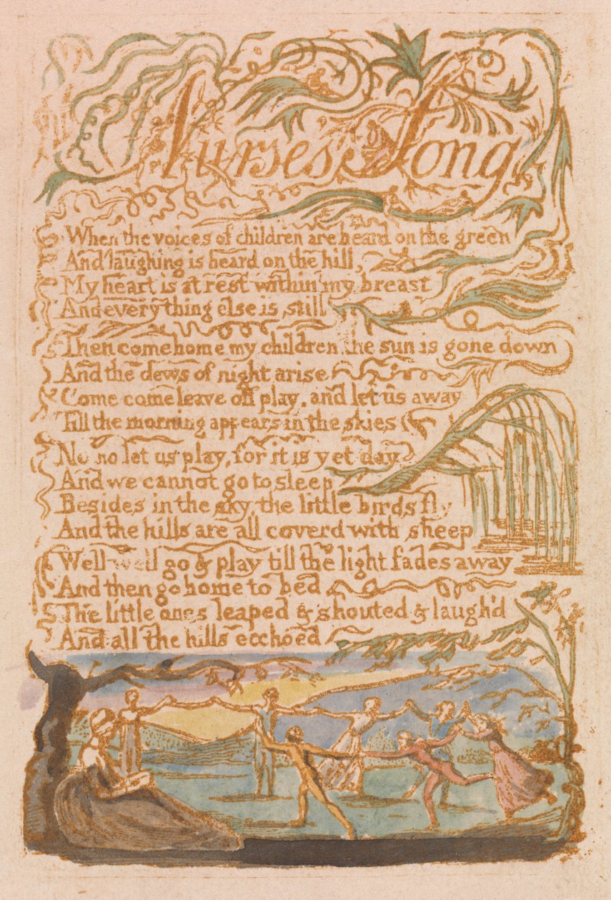 „Pieśń pielęgniarki”, płyta 22 z „Pieśni niewinności” autorstwa William Blake