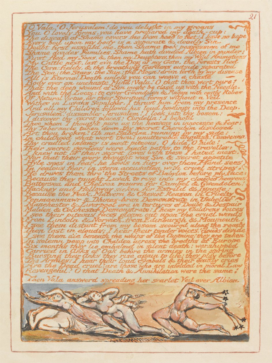 O Vala! O Jerusalem! erfreut ihr euch an meinen Klagen... (Platte 21) autorstwa William Blake