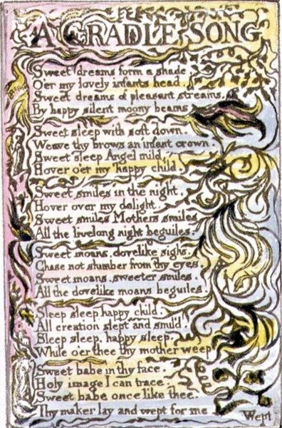 P.124-1950.pt15 A Cradle Song: płyta 15 z Pieśni o niewinności i doświadczeniu (kopia R) c.1802-08 (akwaforta, tusz i akwarela) autorstwa William Blake