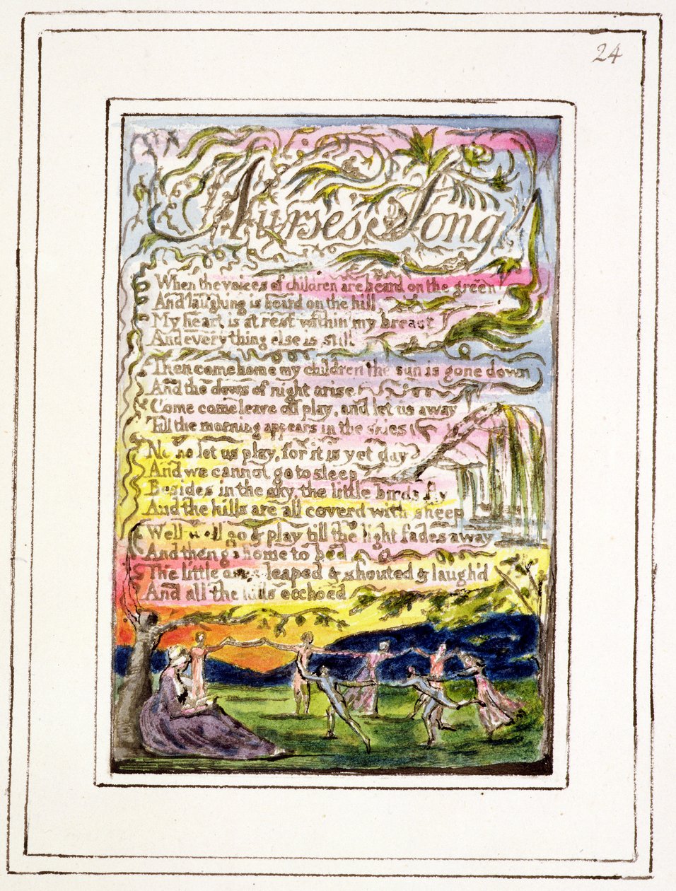 P.124-1950.pt24 Pieśń pielęgniarki: płyta 24 z Pieśni o niewinności i doświadczeniu (kopia R) c.1802-08 (akwaforta, tusz i wc) autorstwa William Blake