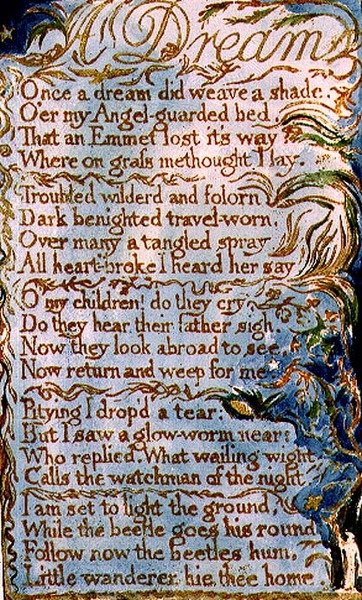 P.124-1950.pt26 Sen: płyta 26 z Pieśni o niewinności i doświadczeniu (kopia AA) c.1815-26 (akwaforta i akwarela) autorstwa William Blake