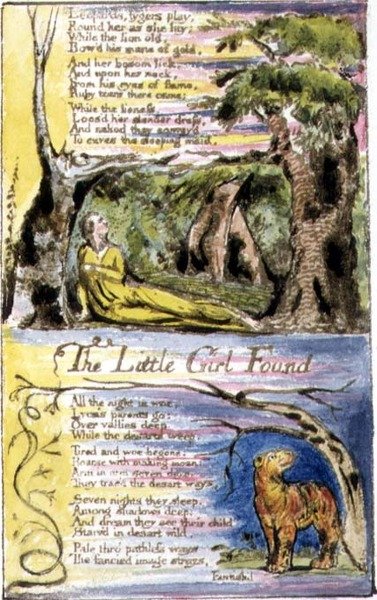 P.124-1950.pt36 The Little Girl Found: płyta 36 z „Pieśni o niewinności i doświadczeniu” (kopia R) c.1802-08 (akwaforta, tusz i akwarela) autorstwa William Blake