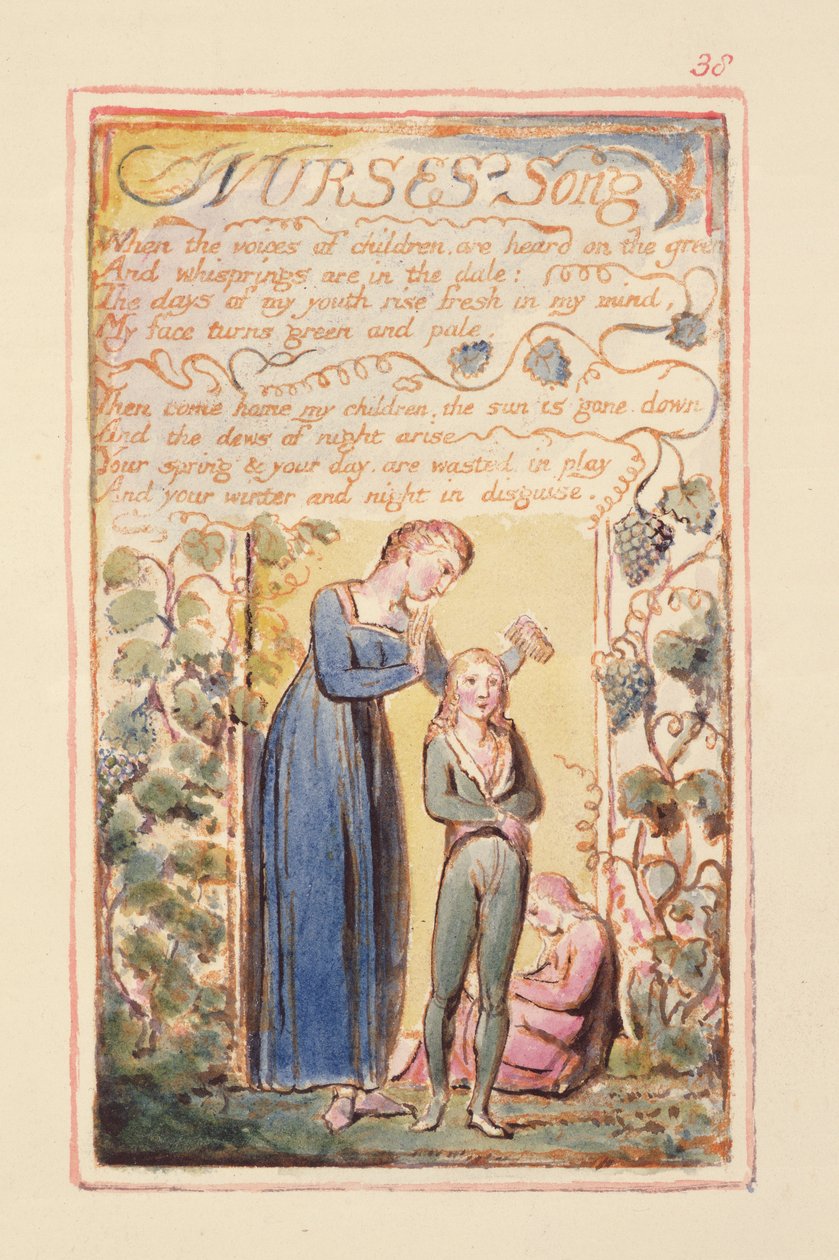 P.125-1950.pt38 Pieśń pielęgniarek: płyta 38 z Pieśni o niewinności i doświadczeniu (kopia AA) c.1815-26 (akwaforta, tusz i wc) autorstwa William Blake